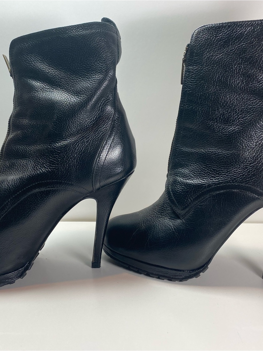 Colin Stuart Black Leather High-Heel Ankle Boots